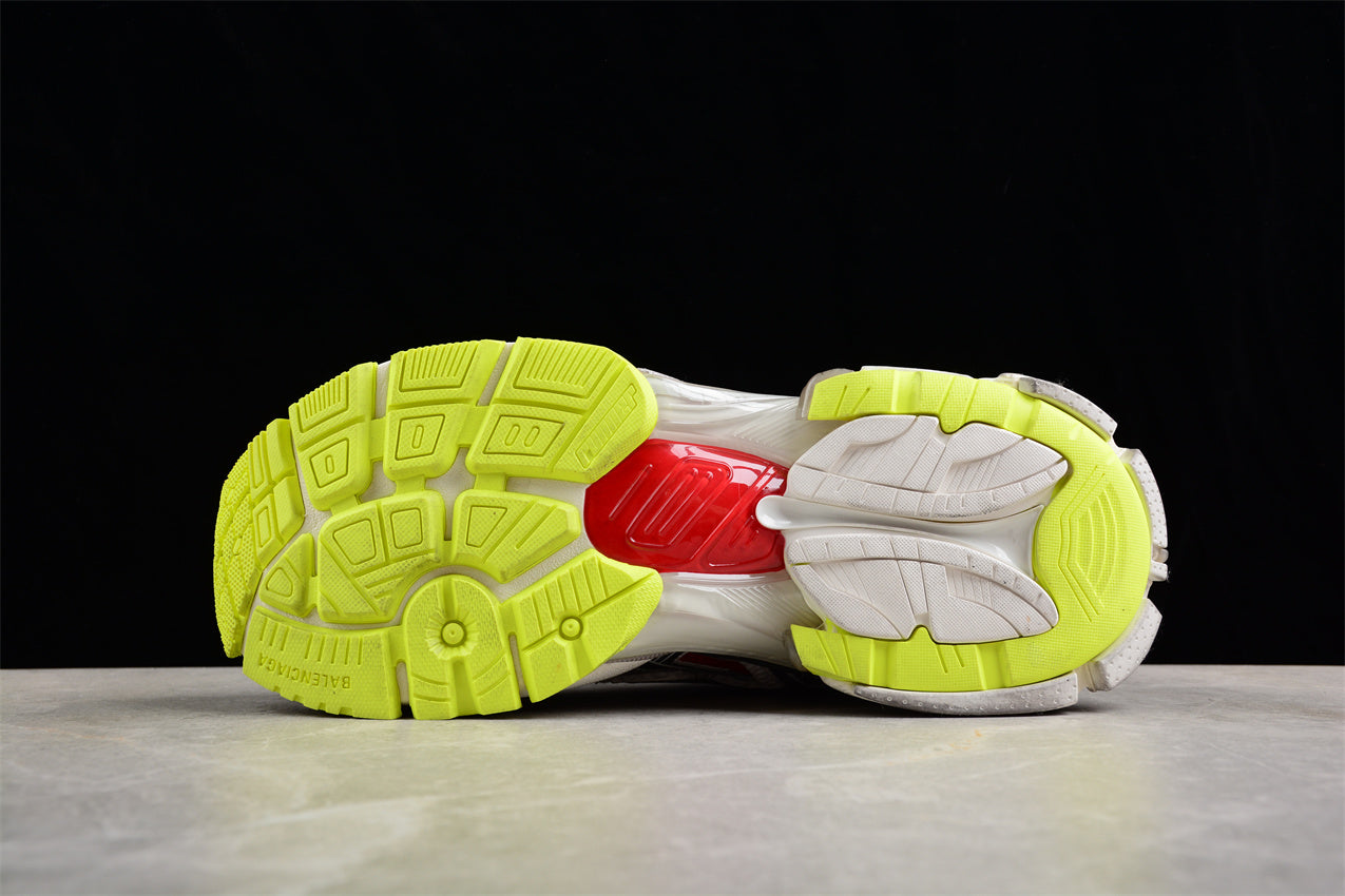 Balenciaga Runner Sneaker in White, Red, and Volt Yellow