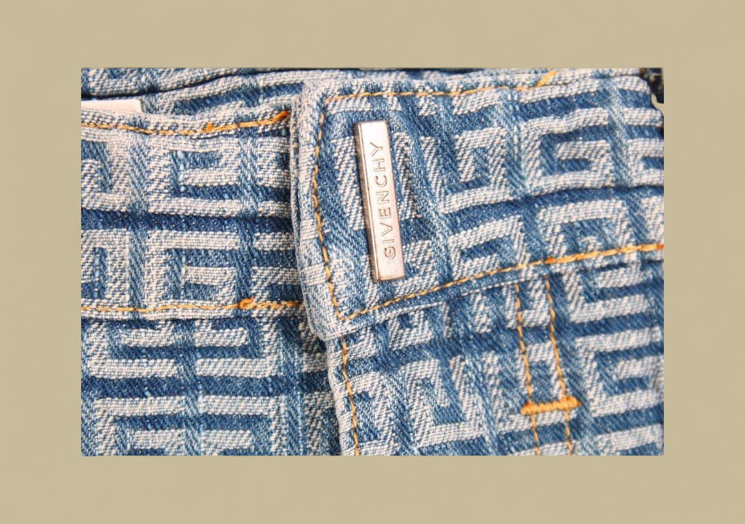 Givenchy 23SS 4G Full GG Logo Jacquard Weave Denim Shorts – Light Blue