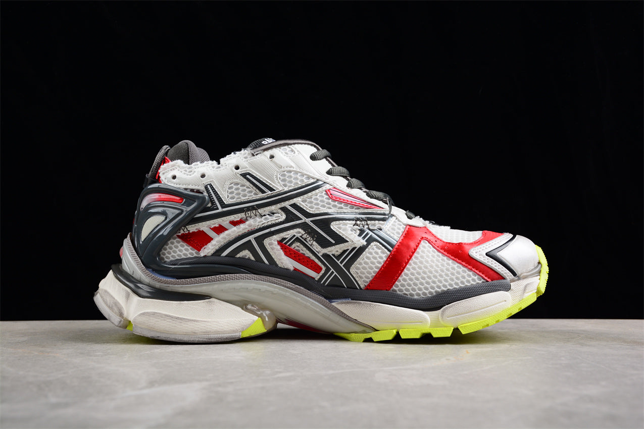 Balenciaga Runner Sneaker in White, Red, and Volt Yellow