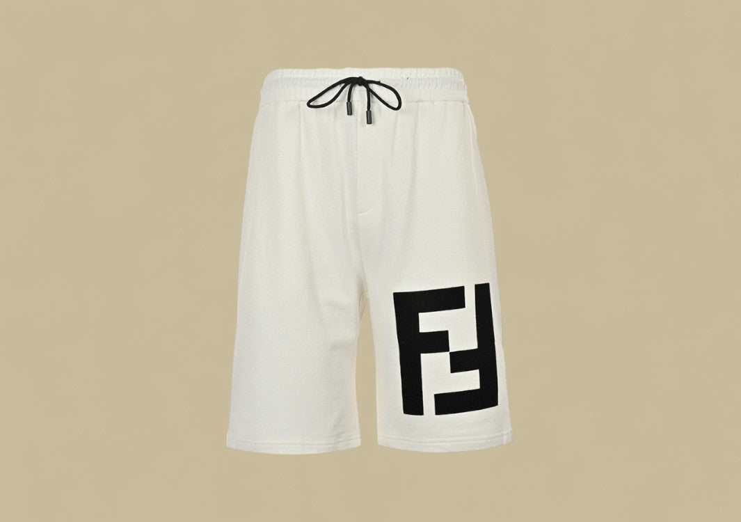 Fendi 24SS Big Double F Logo Flocking Shorts Bold Branding with Textured Luxury