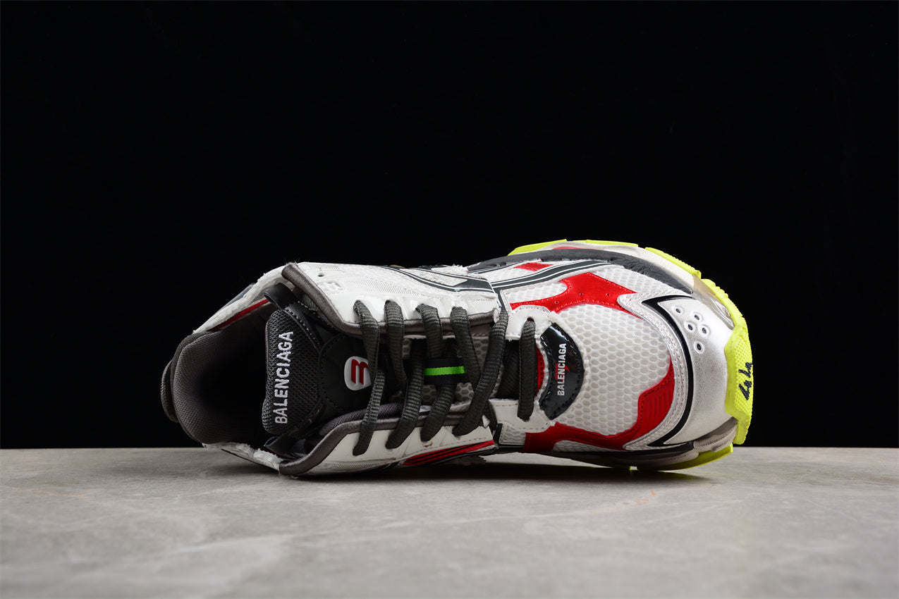 Balenciaga Runner Sneaker in White, Red, and Volt Yellow