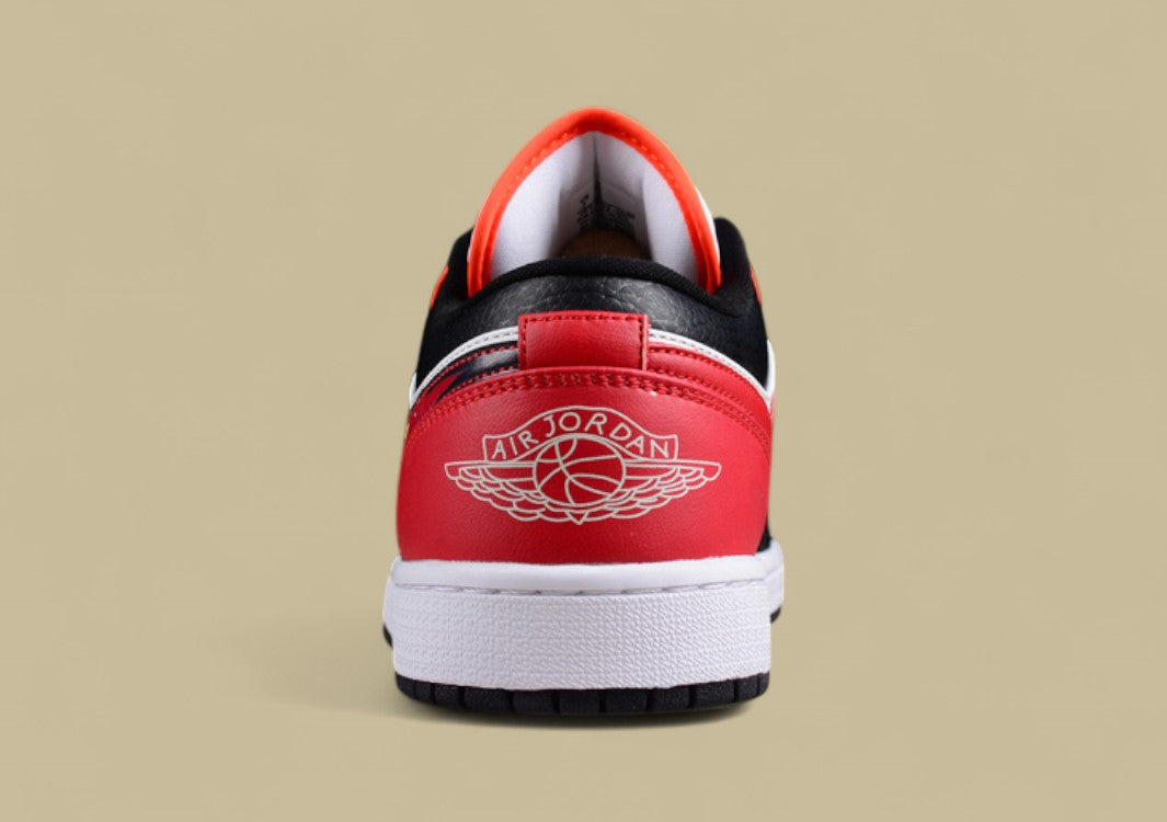 Air Jordan 1 Low "Flaming Swoosh" – Black/White/Red with Fire Graphic