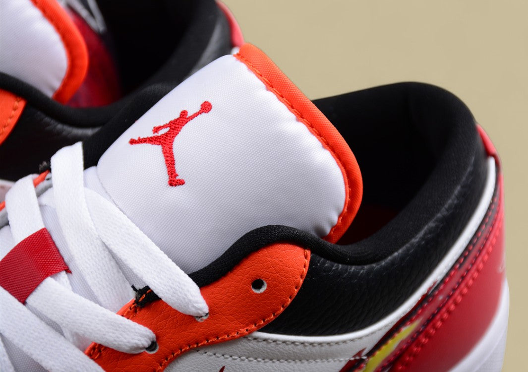 Air Jordan 1 Low "Flaming Swoosh" – Black/White/Red with Fire Graphic