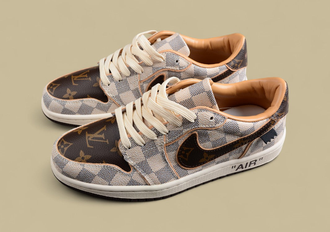 Air Jordan 1 Low OG Custom "Damier Azur/Brown/LV Monogram"