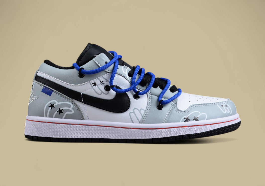 Air Jordan 1 Low – White/Grey/Black with Blue