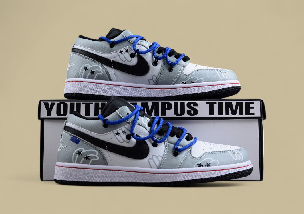Air Jordan 1 Low – White/Grey/Black with Blue