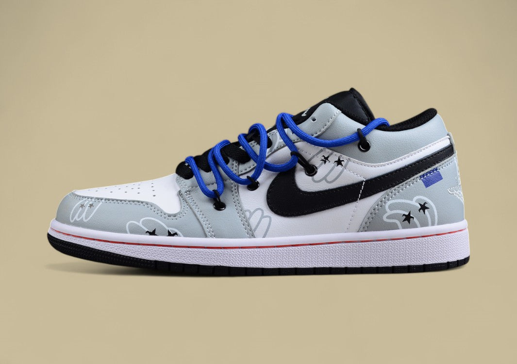 Air Jordan 1 Low – White/Grey/Black with Blue