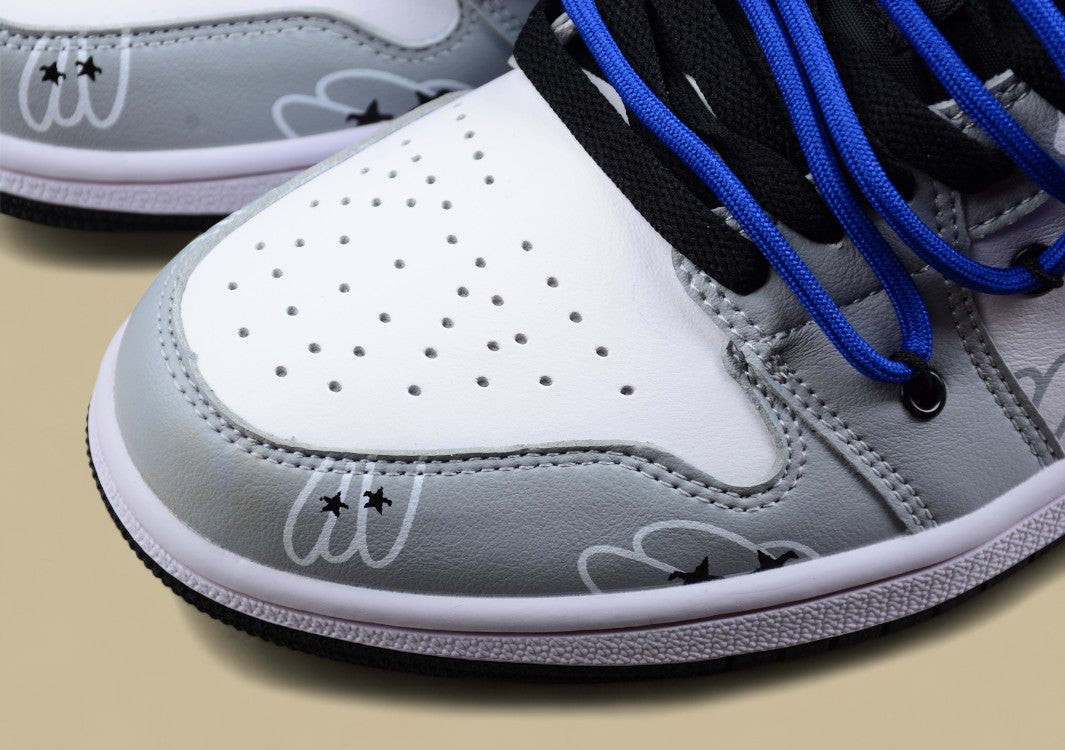 Air Jordan 1 Low – White/Grey/Black with Blue