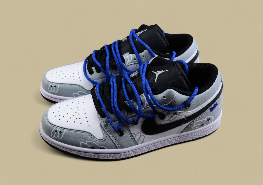 Air Jordan 1 Low – White/Grey/Black with Blue