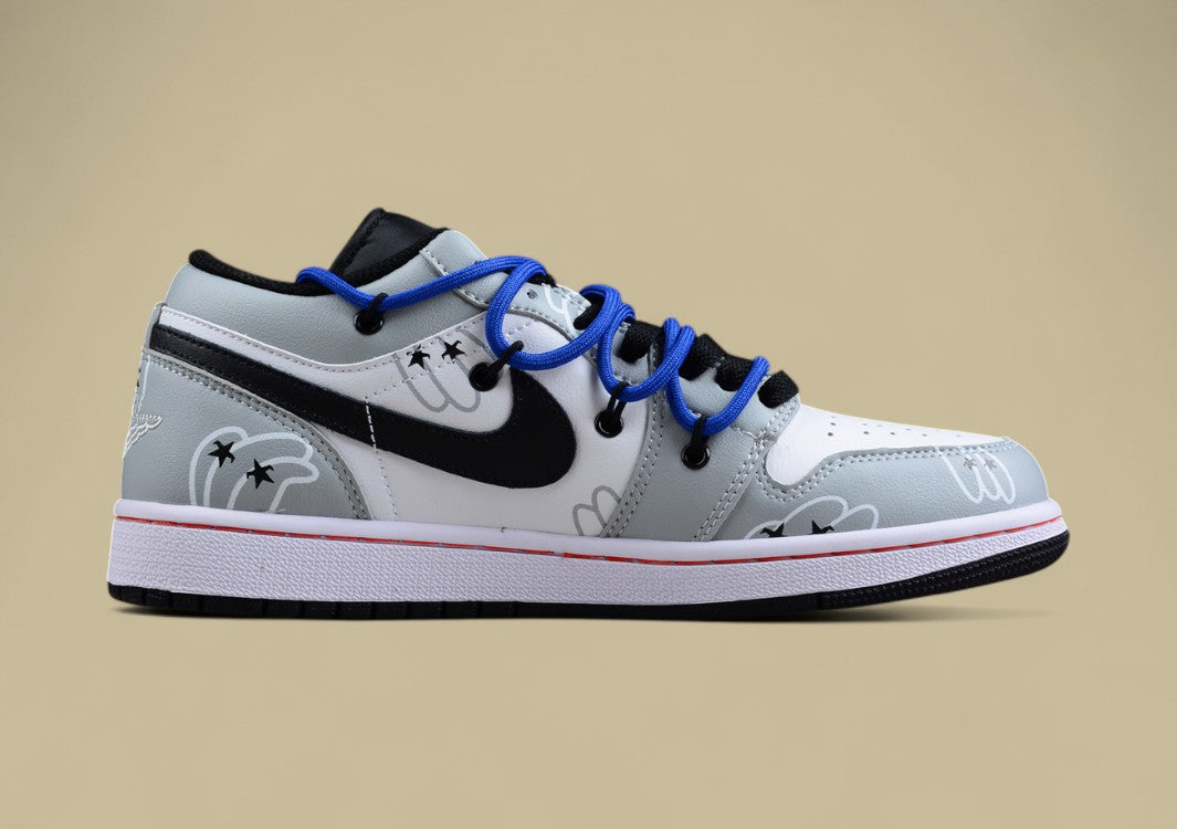 Air Jordan 1 Low – White/Grey/Black with Blue