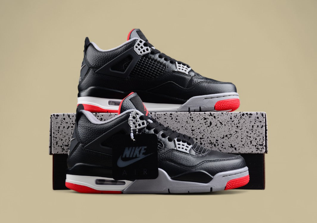 Air Jordan 4 Retro Black Leather and Suede, With Red Accents