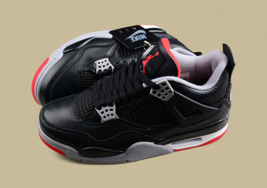 Air Jordan 4 Retro Black Leather and Suede, With Red Accents
