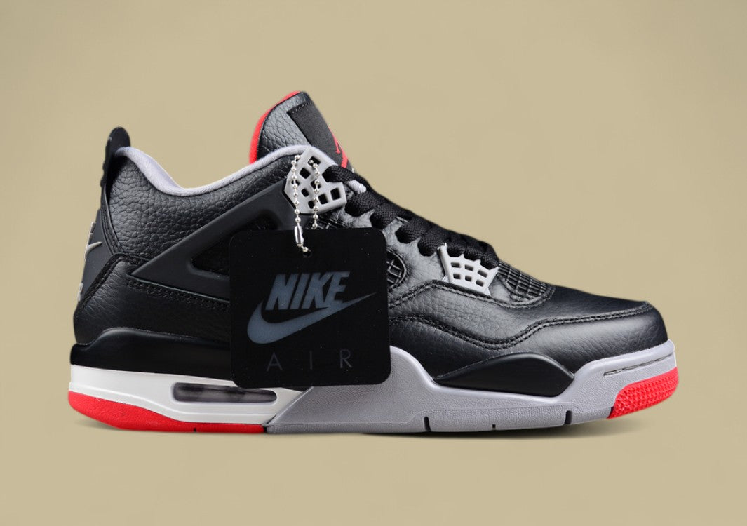 Air Jordan 4 Retro Black Leather and Suede, With Red Accents