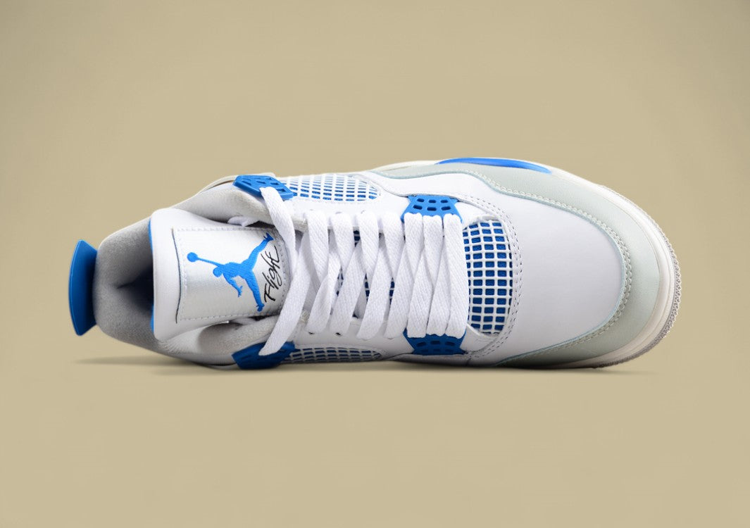 Air Jordan 4 Retro in White, Blue, and Grey