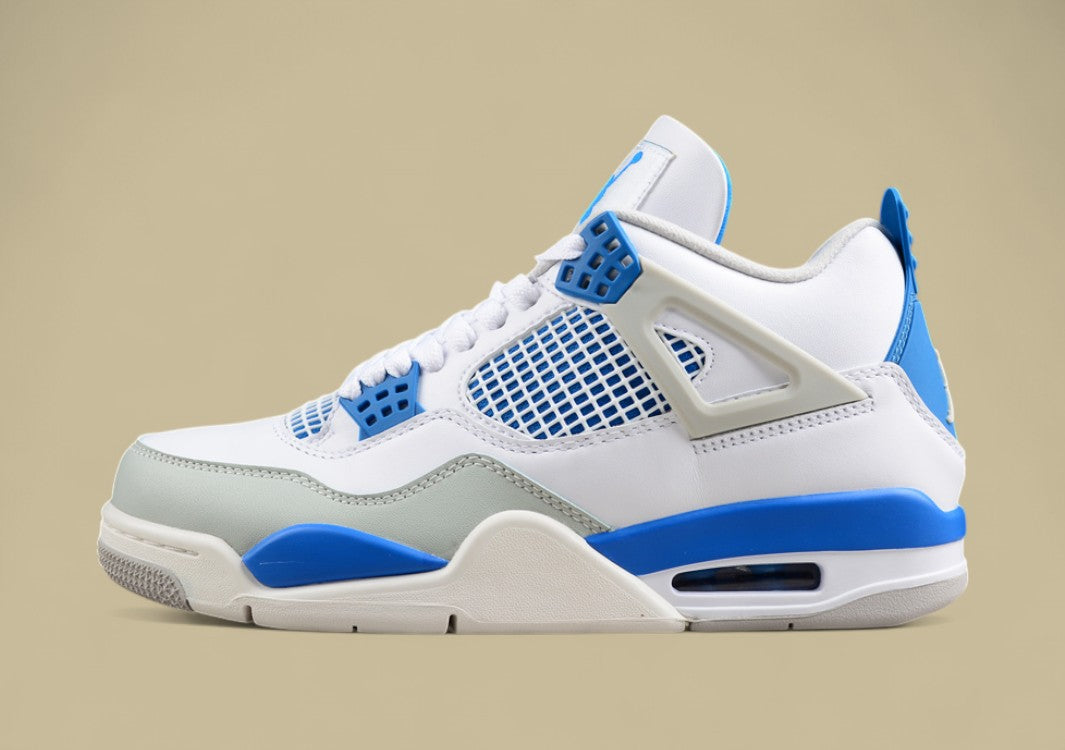 Air Jordan 4 Retro in White, Blue, and Grey