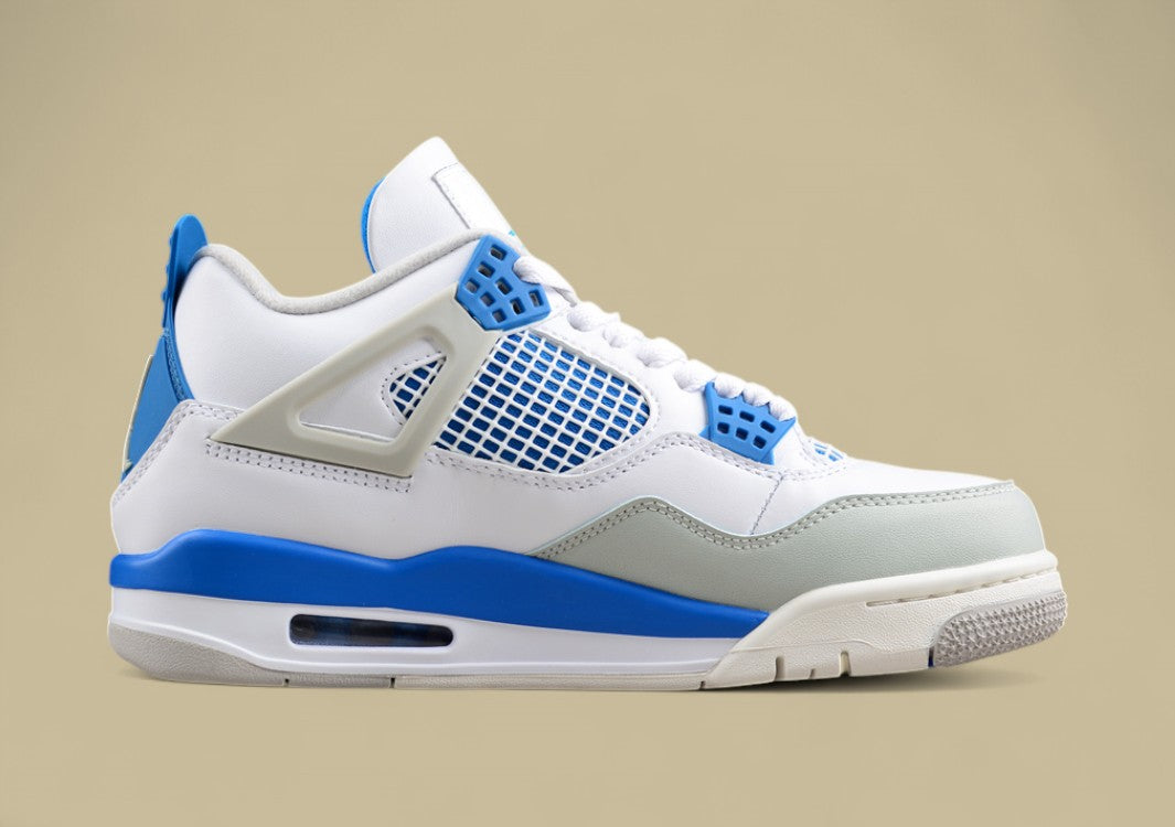Air Jordan 4 Retro in White, Blue, and Grey