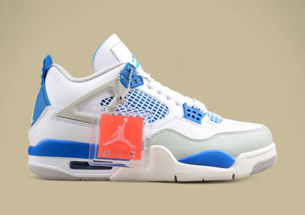 Air Jordan 4 Retro in White, Blue, and Grey