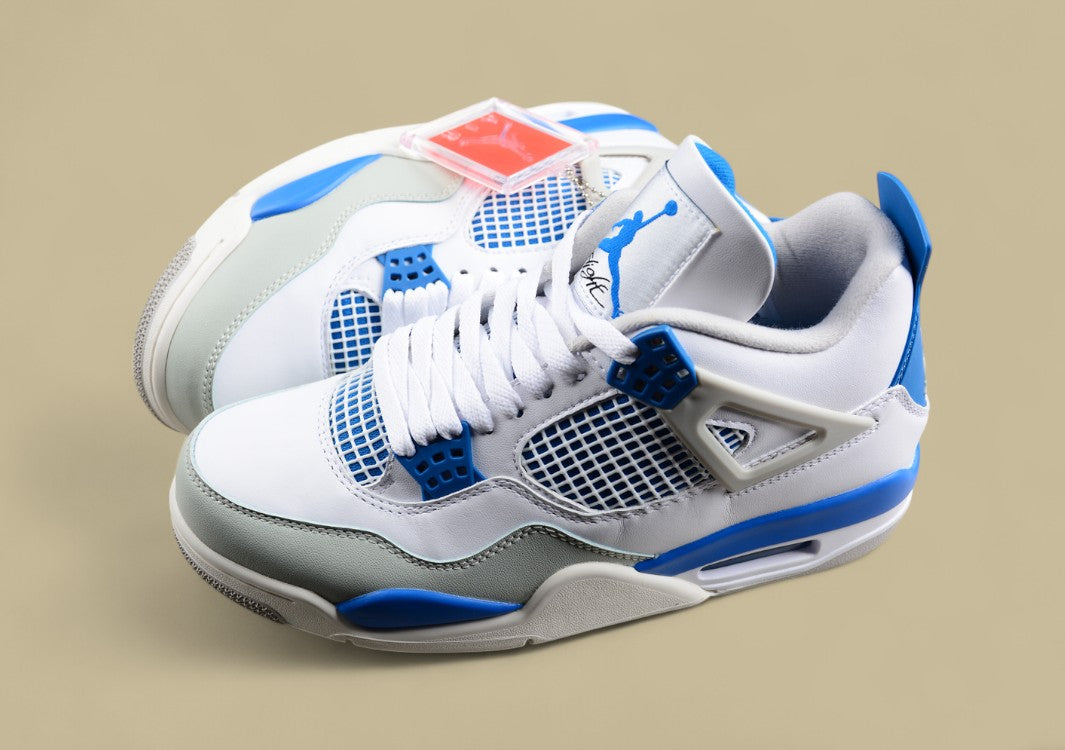 Air Jordan 4 Retro in White, Blue, and Grey