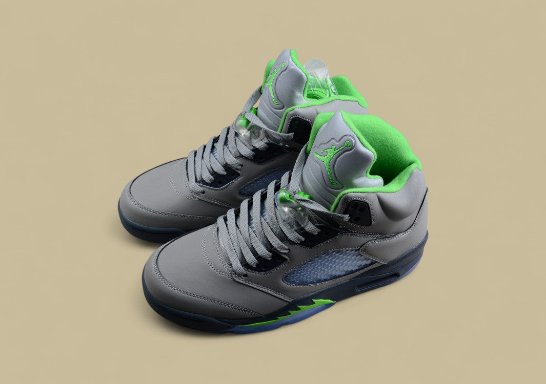 Air Jordan 5 Dark Gray With Neon Green Flame Accents