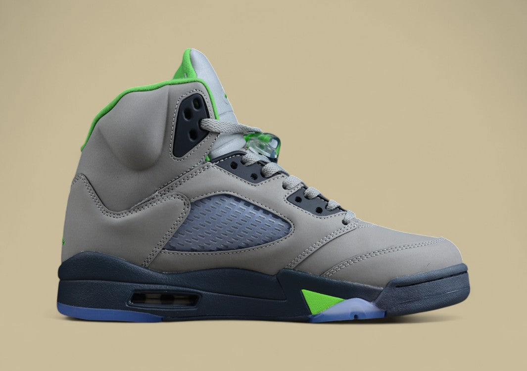Air Jordan 5 Dark Gray With Neon Green Flame Accents