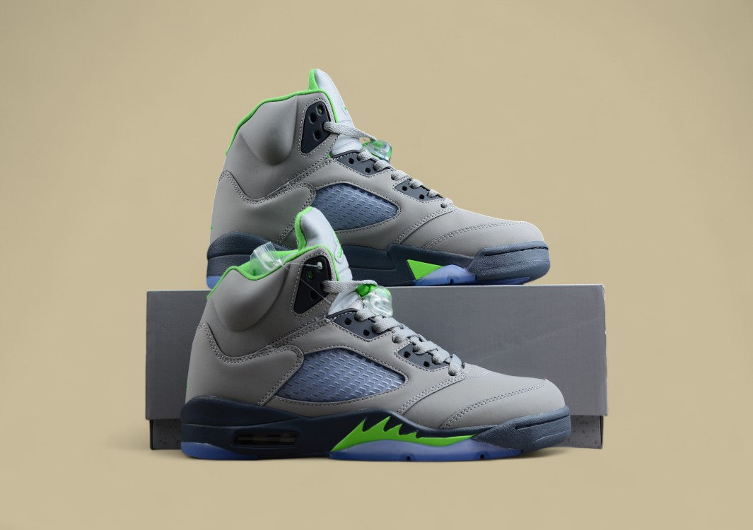 Air Jordan 5 Dark Gray With Neon Green Flame Accents
