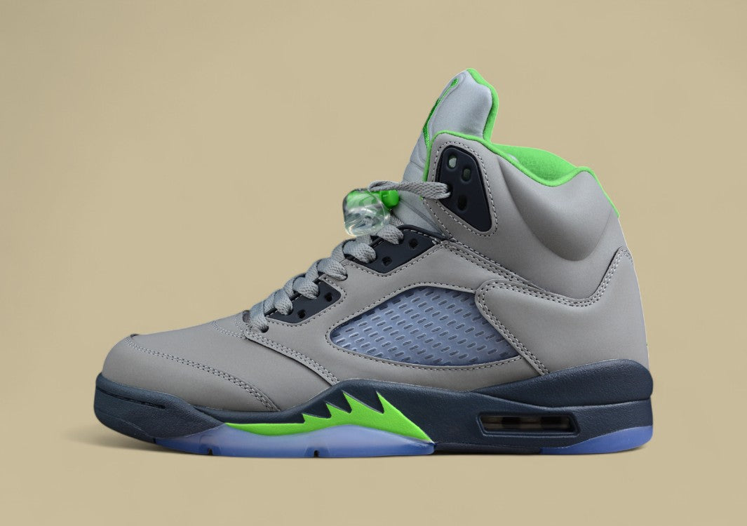 Air Jordan 5 Dark Gray With Neon Green Flame Accents