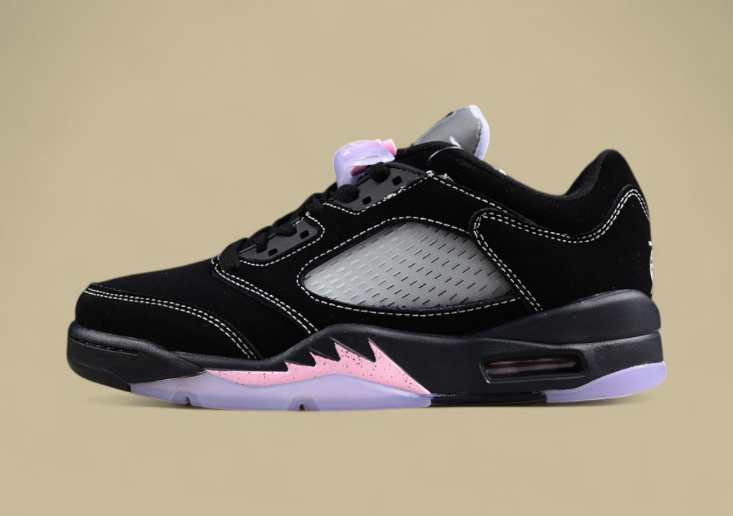 Air Jordan 5 Retro Black With Pink Lace Closure