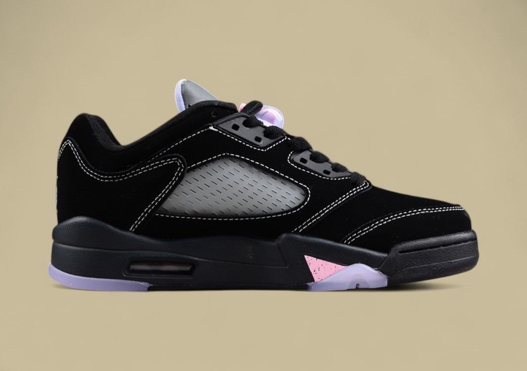 Air Jordan 5 Retro Black With Pink Lace Closure