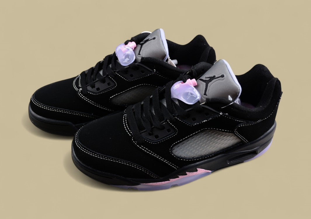 Air Jordan 5 Retro Black With Pink Lace Closure