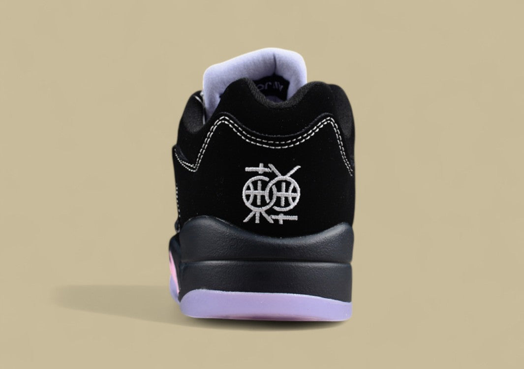 Air Jordan 5 Retro Black With Pink Lace Closure