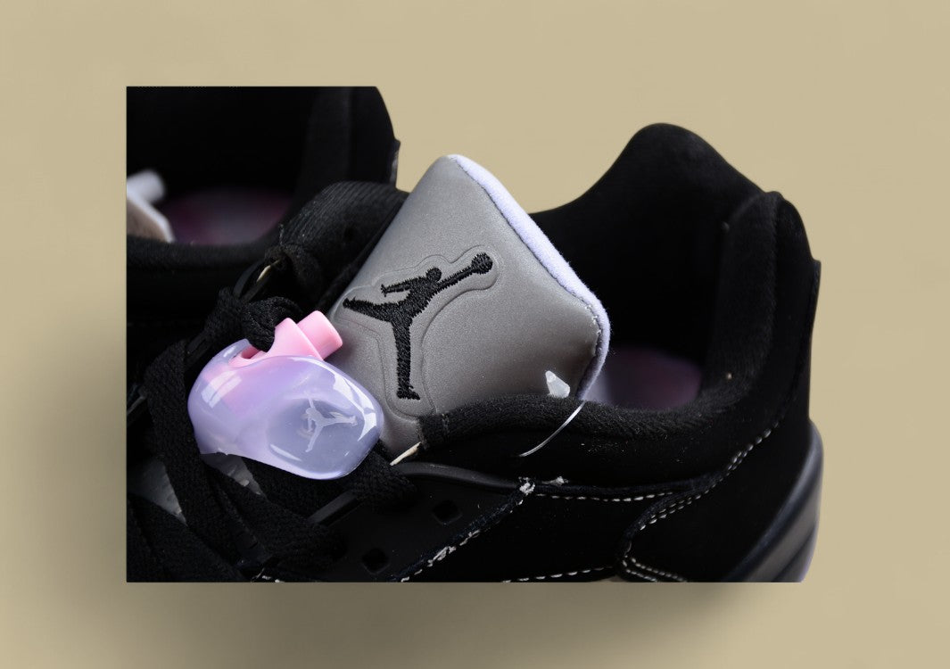 Air Jordan 5 Retro Black With Pink Lace Closure