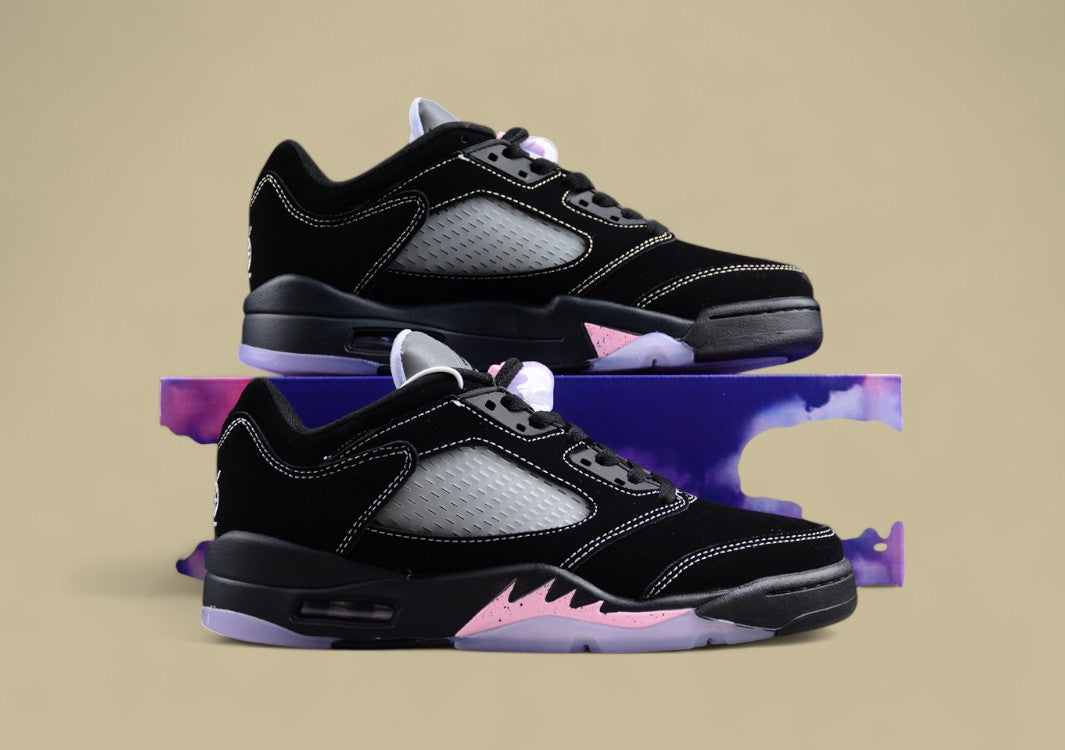 Air Jordan 5 Retro Black With Pink Lace Closure