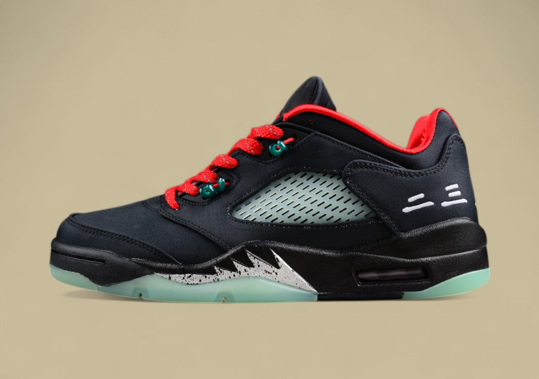 Air Jordan 5 Retro Black & Red Silk With Emerald Luminous Tear