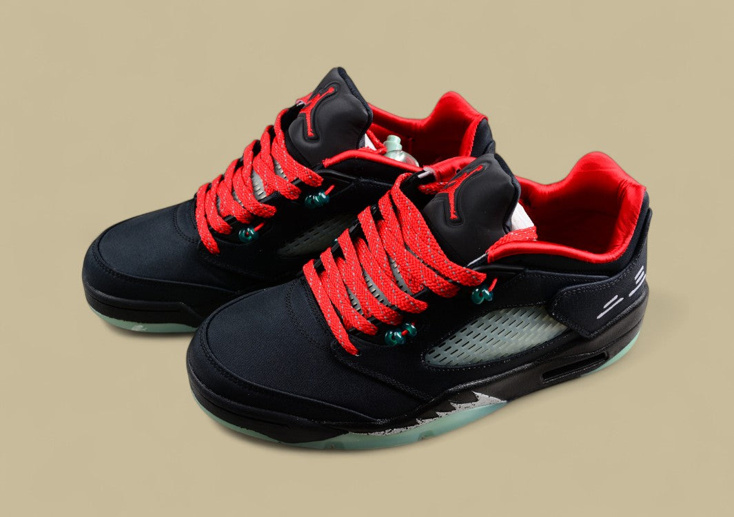 Air Jordan 5 Retro Black & Red Silk With Emerald Luminous Tear