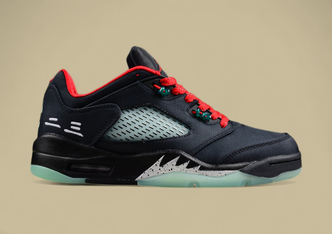 Air Jordan 5 Retro Black & Red Silk With Emerald Luminous Tear