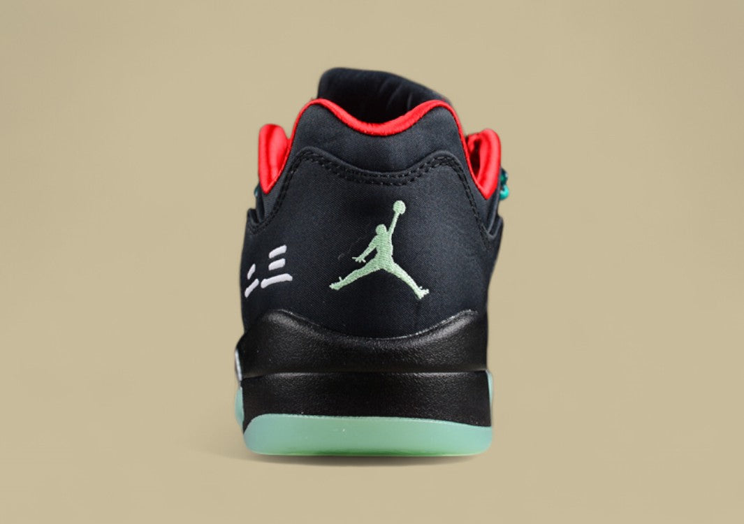 Air Jordan 5 Retro Black & Red Silk With Emerald Luminous Tear