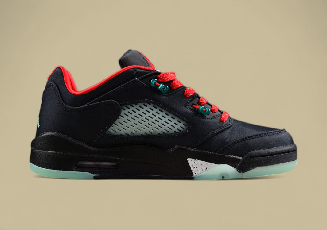 Air Jordan 5 Retro Black & Red Silk With Emerald Luminous Tear
