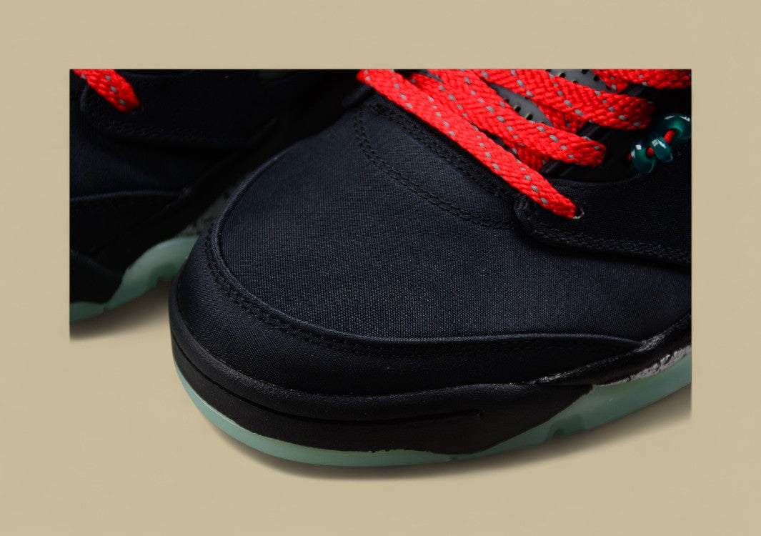 Air Jordan 5 Retro Black & Red Silk With Emerald Luminous Tear