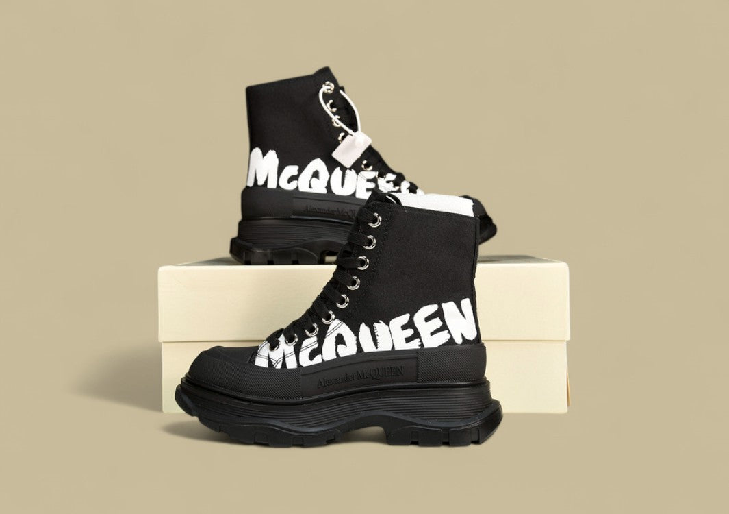 Alexander Mcqueen High Top Thick Bottom White/Black