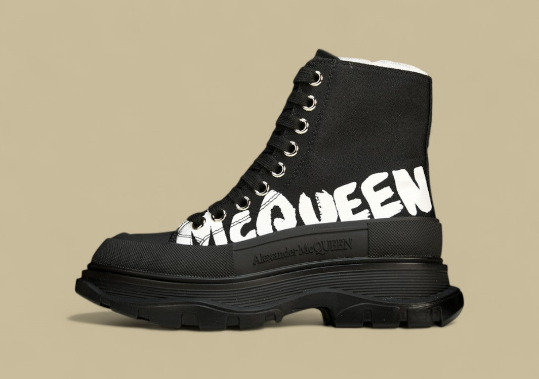 Alexander Mcqueen High Top Thick Bottom White/Black