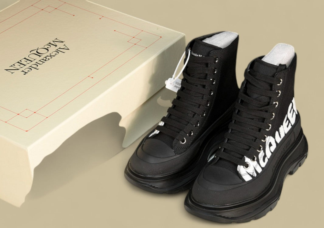 Alexander Mcqueen High Top Thick Bottom White/Black