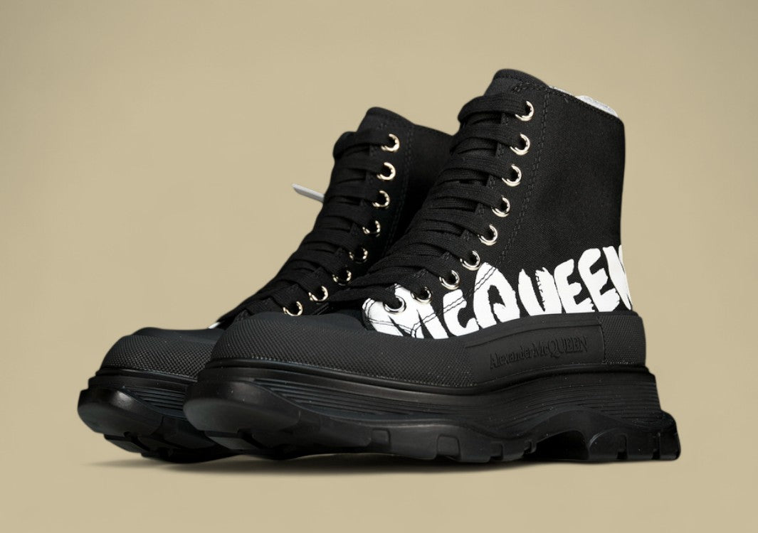 Alexander Mcqueen High Top Thick Bottom White/Black