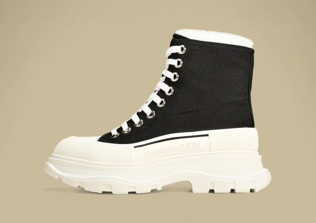Alexander Mcqueen Thick Sole Heightening Casual Canvas Shoes Black/White