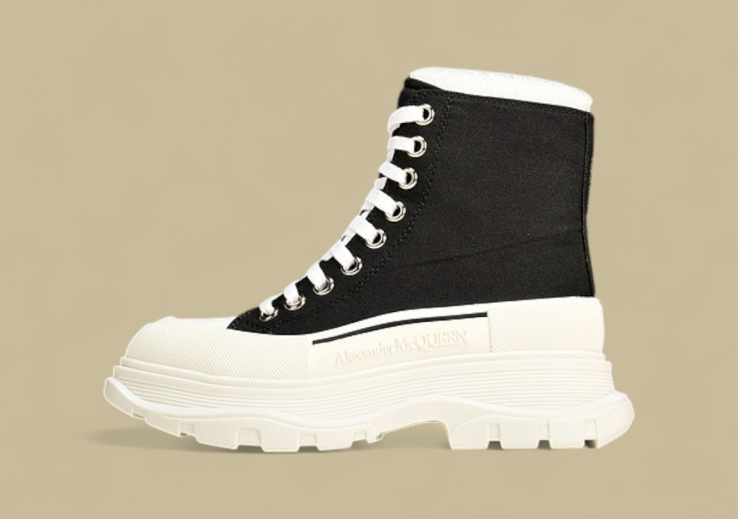 Alexander Mcqueen Thick Sole Heightening Casual Canvas Shoes Black/White
