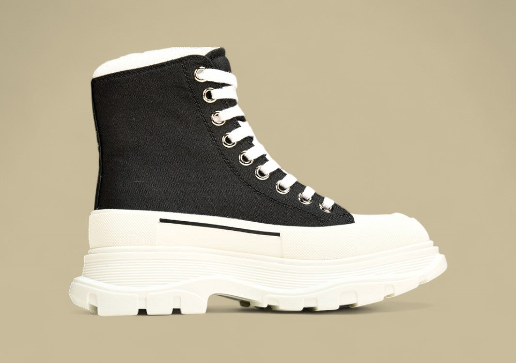 Alexander Mcqueen Thick Sole Heightening Casual Canvas Shoes Black/White