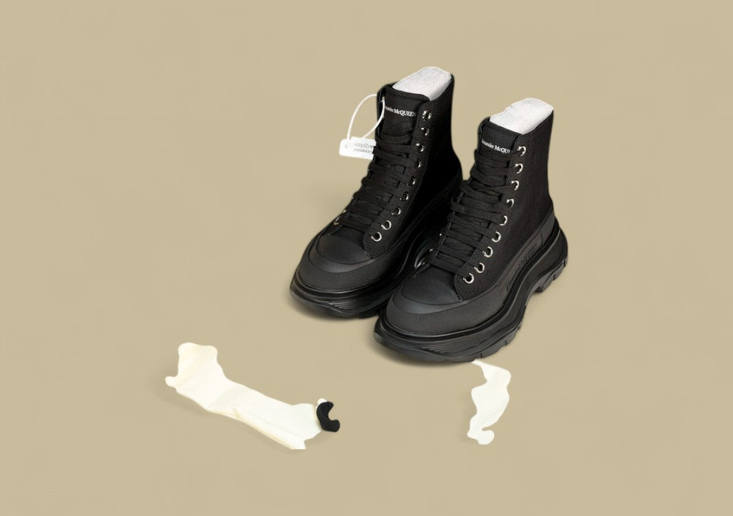 Alexander Mcqueen Thick Sole Heightening Casual Canvas Shoes Black