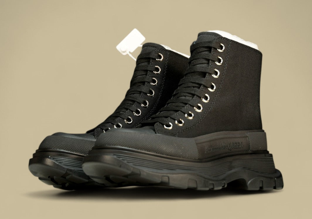 Alexander Mcqueen Thick Sole Heightening Casual Canvas Shoes Black