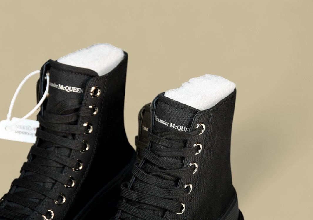 Alexander Mcqueen Thick Sole Heightening Casual Canvas Shoes Black