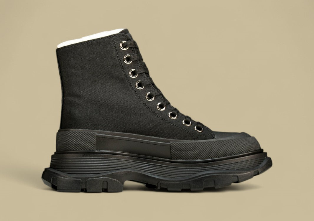Alexander Mcqueen Thick Sole Heightening Casual Canvas Shoes Black