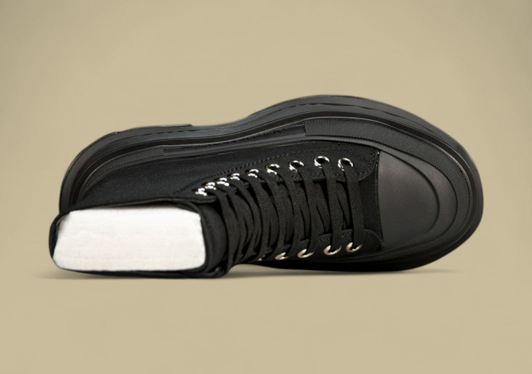 Alexander Mcqueen Thick Sole Heightening Casual Canvas Shoes Black